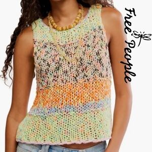 NWT Free People
Flea Market Crop Marled Cotton Blend Sweater-GREEN COMBO